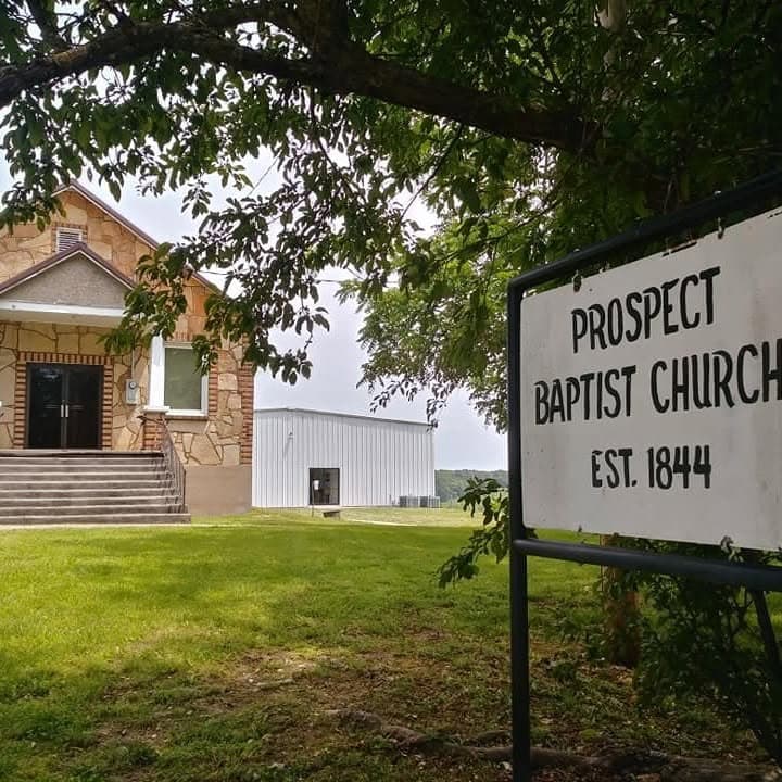 Historic exterior of Prospect Baptist Church in Niangua, Missouri